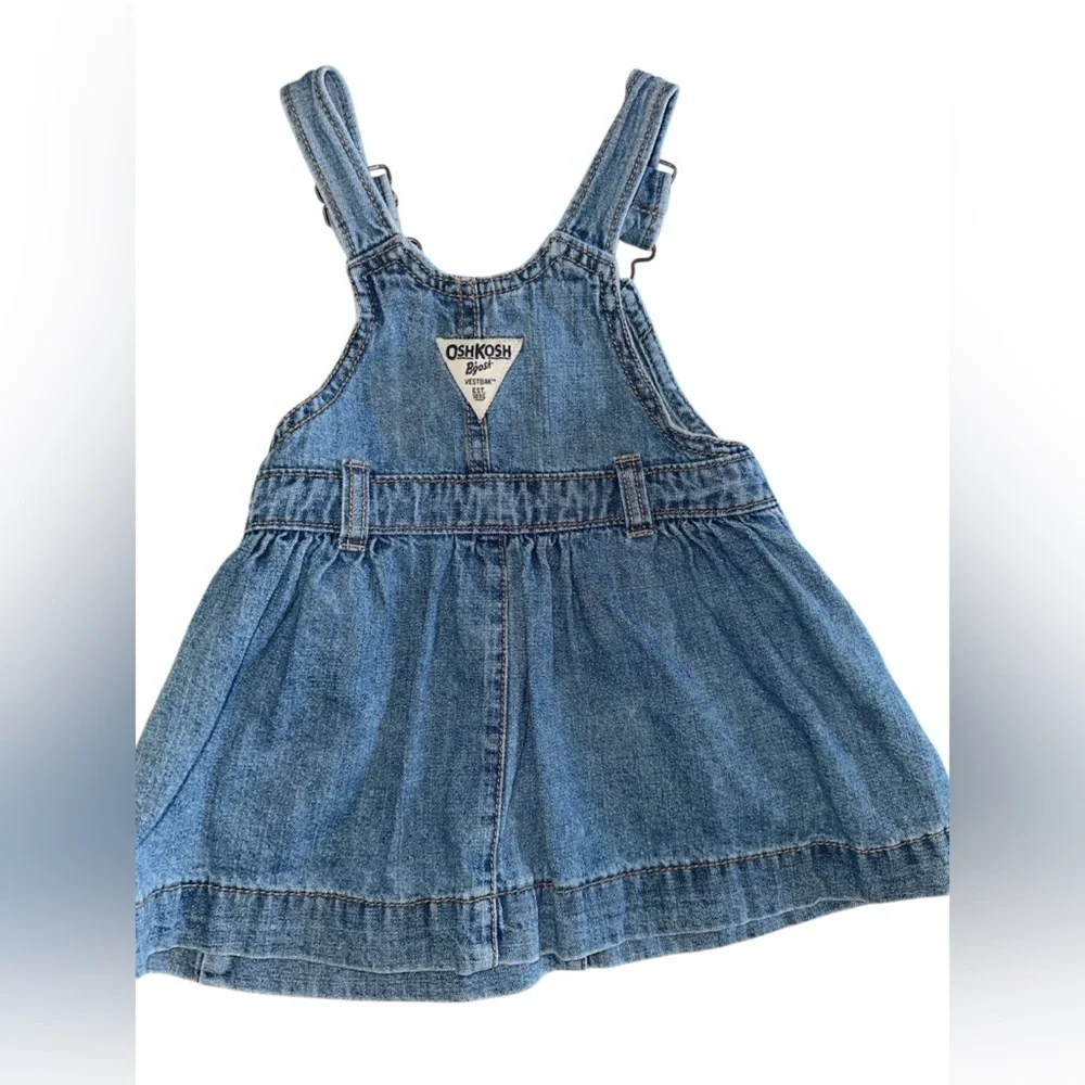OshKosh B'gosh Vestbak Denim Overall Dress Blue Bow Cute Light Wash size 12m